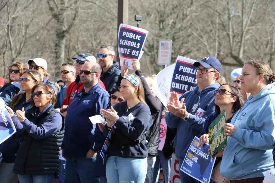 Educators rallied in Hauppauge against proposed budget cuts and possible layoffs